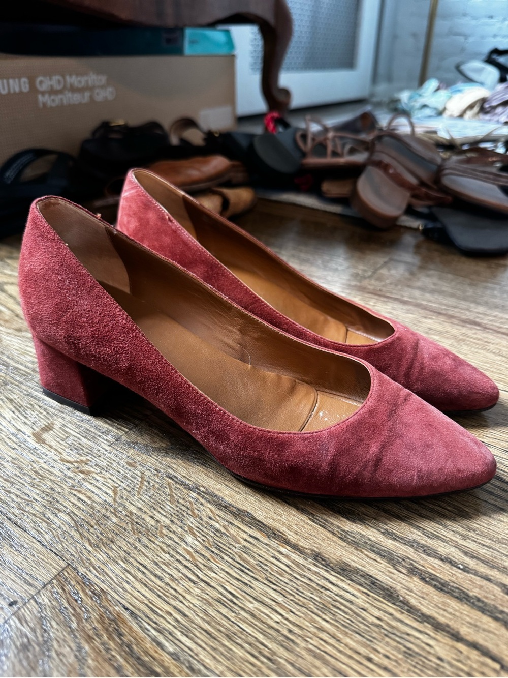 Aquatalia Women's Suede Block Heel Pumps - Burgundy / Rust